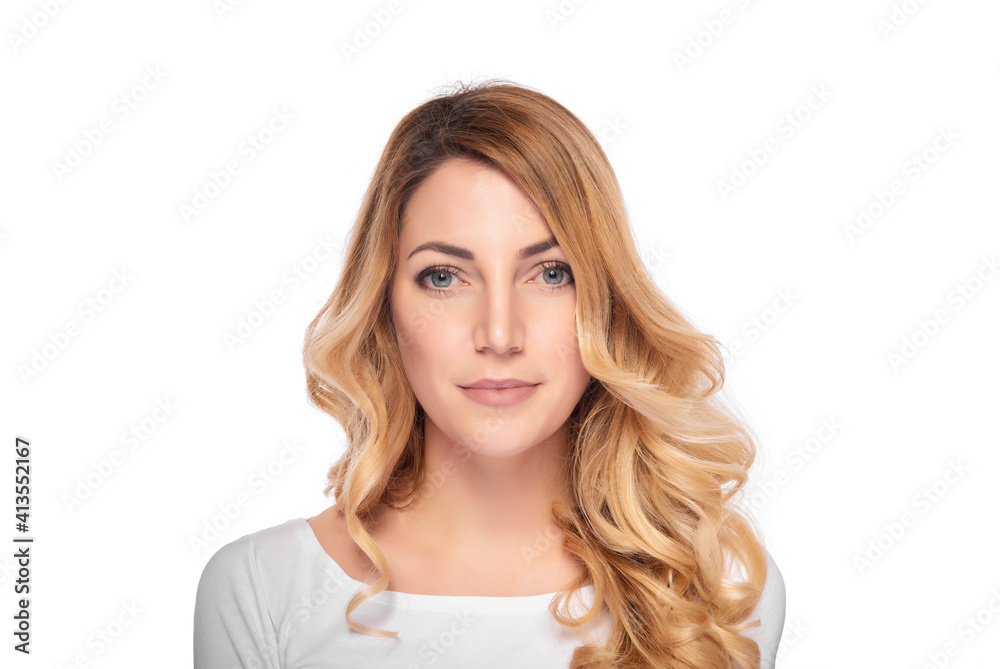 Beautiful tender young blond woman on a white background. Beautiful tender young blond woman on a white background.
