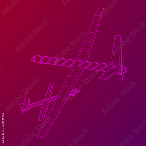 Military drone combat unmanned aerial vehicle. Recon aircraft plane. Wireframe low poly mesh vector illustration.