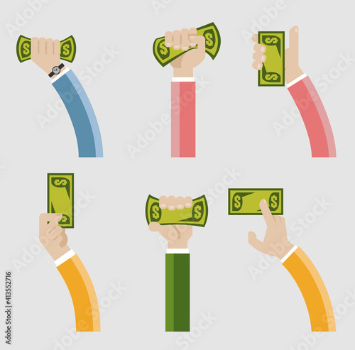 Hand vector exchange money idea and one way provide benefit. Vector icon