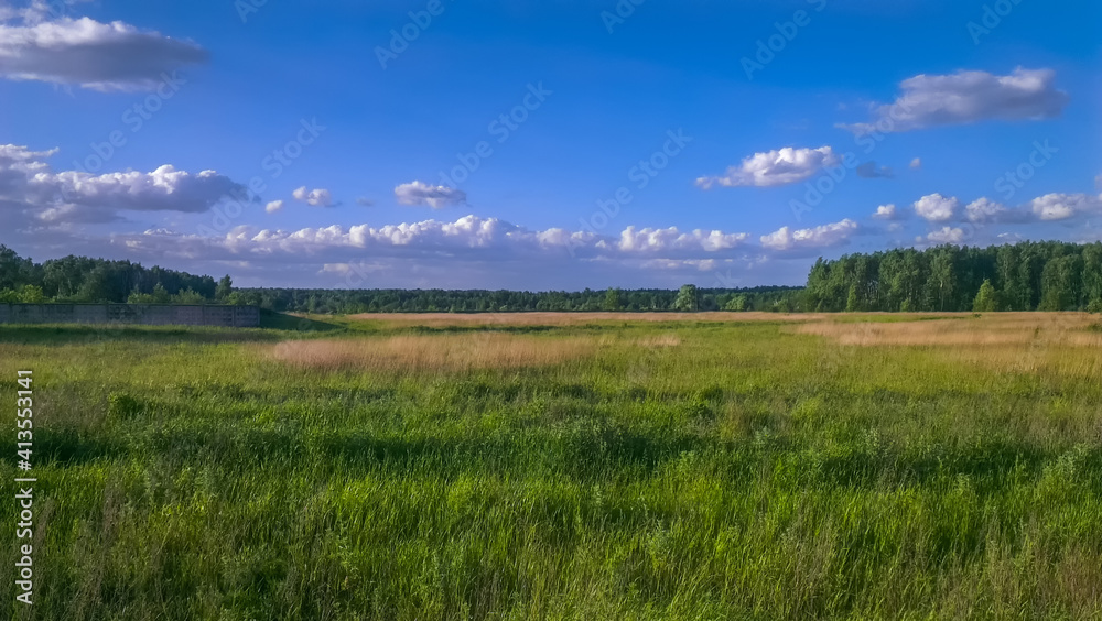 Beautiful summer landscape with a fabulous sky and a spacious field underneath