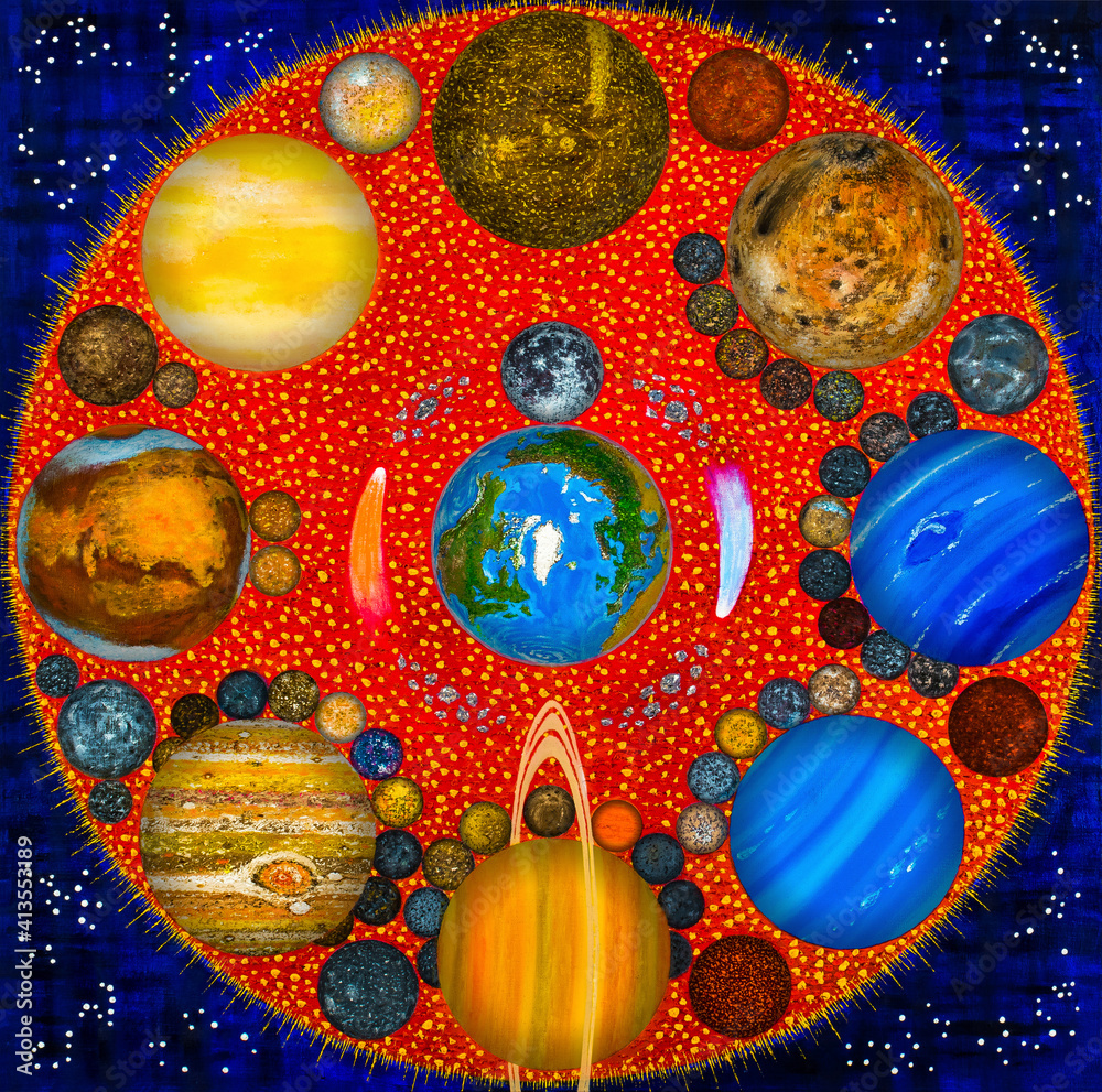 Solar system = family.
The Sun is the head of the family.
Large planets, with satellites and small planets
are located on a circle in remoteness from the Sun,
counterclock-wise

