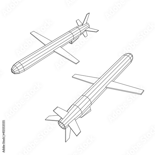 Flying supersonic cruise missile. Wireframe low poly mesh vector illustration