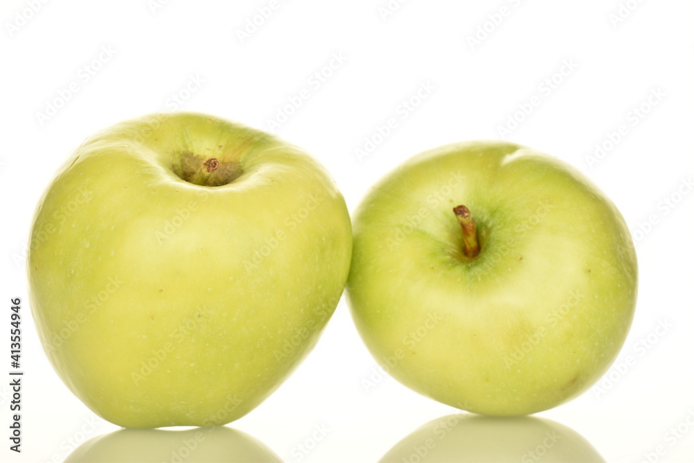Two green apples by Renet Simirenko, close-up, isolated on white. Two green apples by Renet Simirenko, close-up, isolated on white.