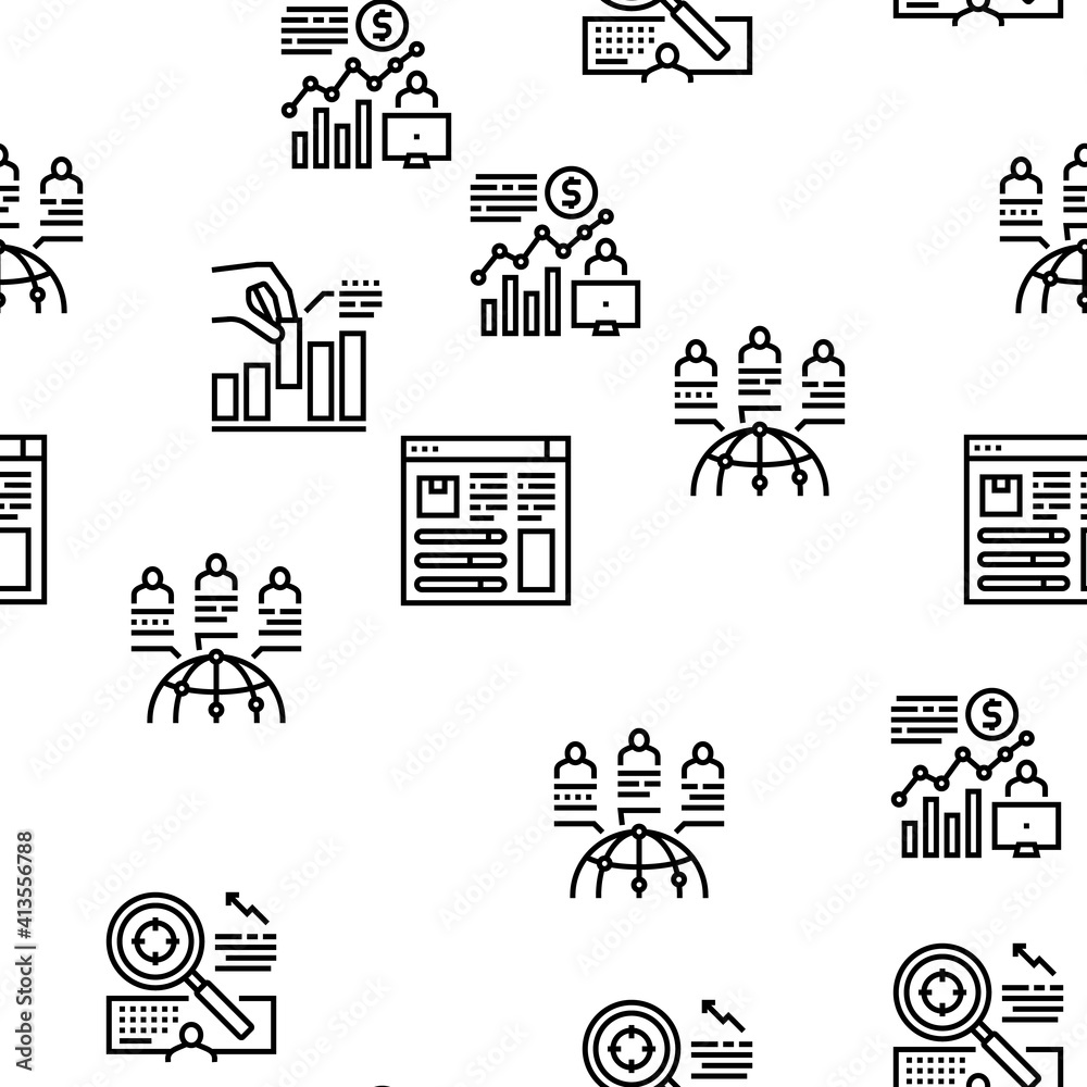 Market Research And Analysis Vector Seamless Pattern Thin Line Illustration