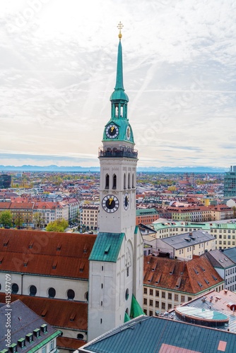 Aerial view of St Peter's Church gothic cathedral, Munich, Bavaria photo