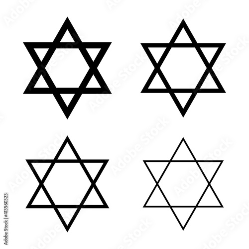 David star icon, israel symbol of religion judaism. Hexagram jerusalem symbol. Biblical flat seal