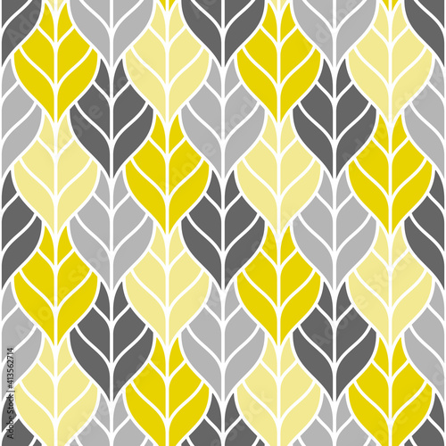 Cute seamless pattern with colorful outline leaves