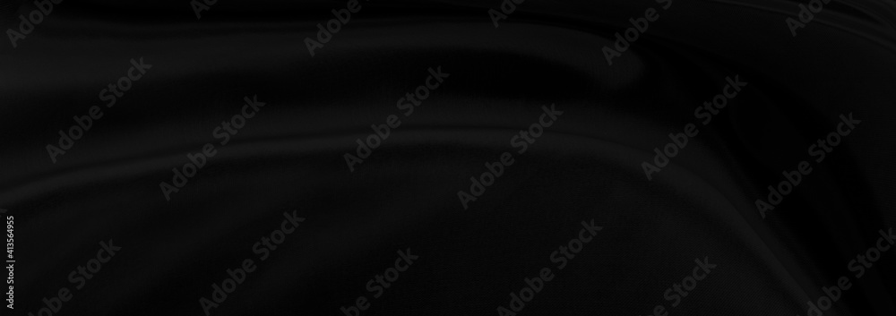 Obraz premium Black gray satin dark fabric texture luxurious shiny that is abstract silk cloth panorama background with patterns soft waves blur beautiful.