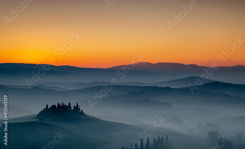 The golden gour falls over San Quirico in Tuscany.