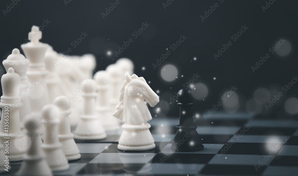 Business strategy competitive ideas concept with chess board game.Business competition, Fighting and confronting problems, threats from surrounding problems. Exhibited under the concept of games.
