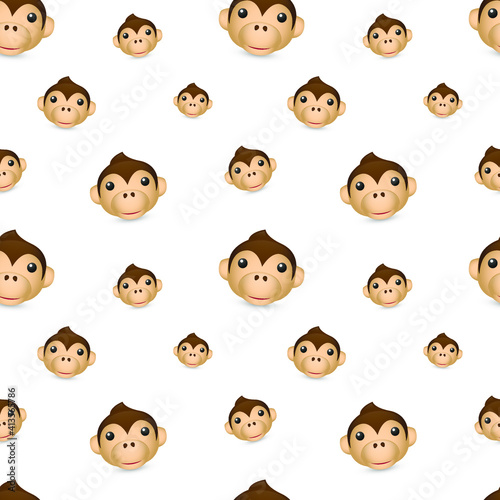 Monkey Emoji Pattern. Chimpanzee Animal Head Seamless Background Symbols. Silhouette Clip Art Jungle Emoticon Vector.