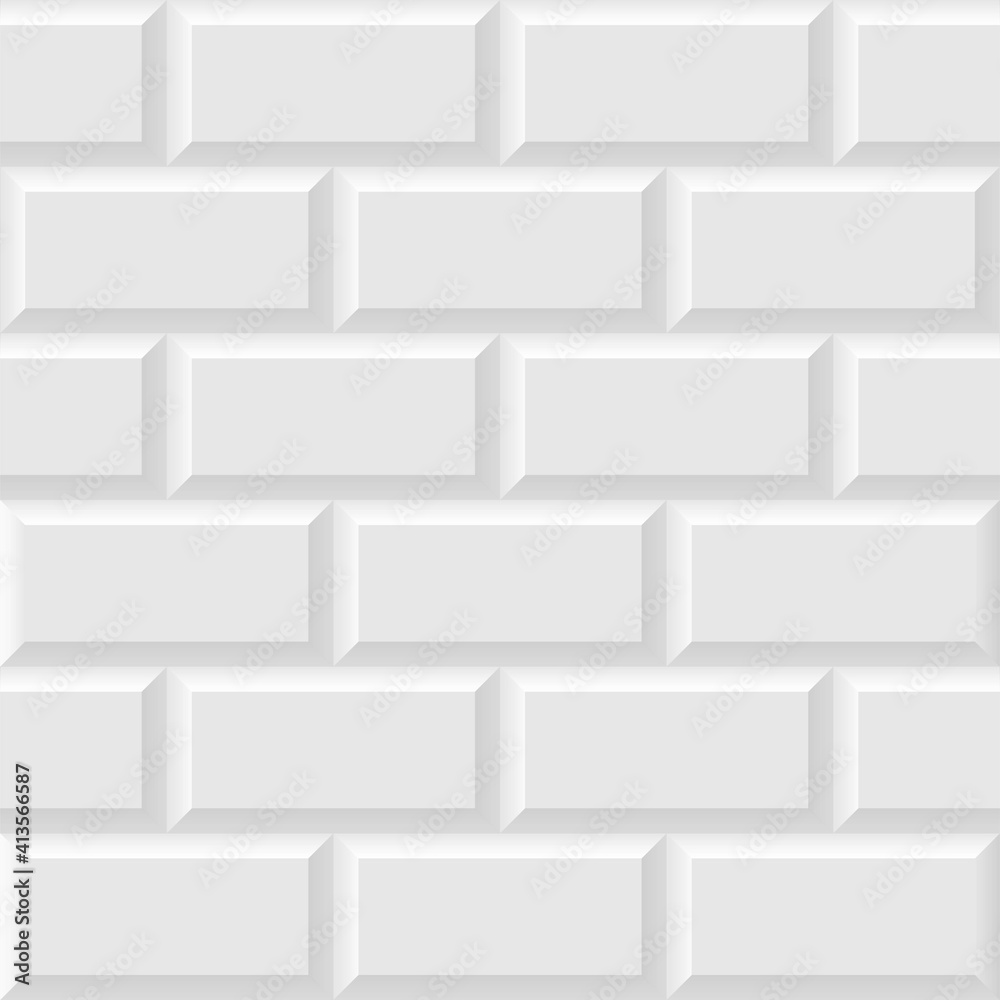 White metro tiles seamless background. Subway brick pattern for kitchen, bathroom or outdoor architecture vector illustration. Glossy building interior design tiled material White metro tiles seamless background. Subway brick pattern for kitchen, bathroom or outdoor architecture vector illustration. Glossy building interior design tiled material