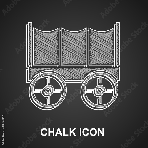 Chalk Wild west covered wagon icon isolated on black background. Vector.