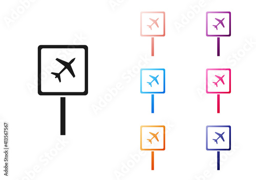 Black Airport icon isolated on white background. Set icons colorful. Vector.