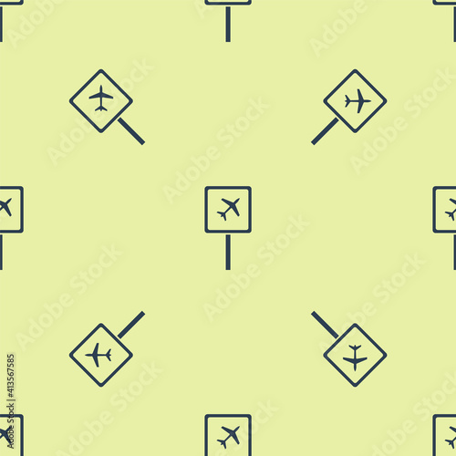 Blue Airport icon isolated seamless pattern on yellow background. Vector.
