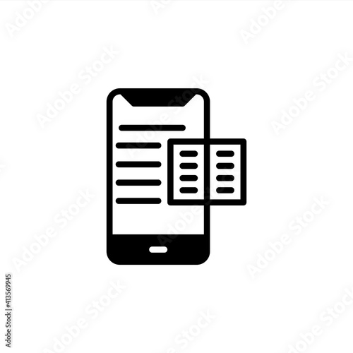 Mobile book icon in glyph style. Icons for online learning and home study.