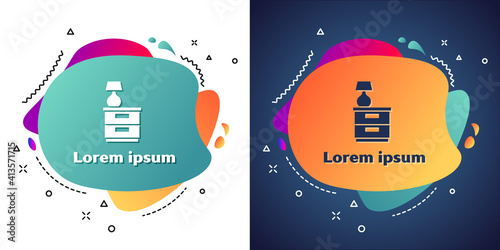 White Furniture nightstand with lamp icon isolated on white and blue background. Abstract banner with liquid shapes. Vector.