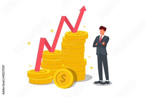 Businessman raise the budget, the concept of increasing finance, new economy.
