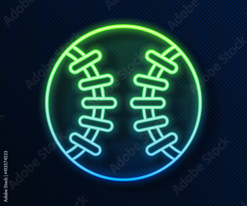 Glowing neon line Baseball ball icon isolated on blue background. Vector.