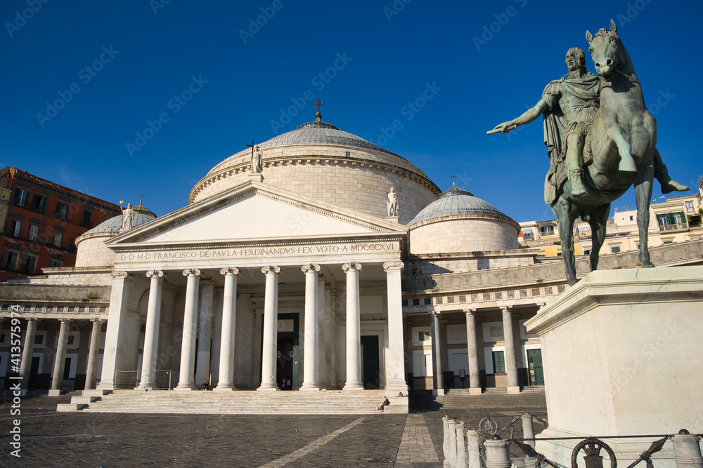 Piazza del Plebiscito with Basilica is the most famous square in Naples, Italy