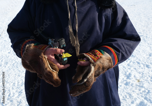 Ethnography. A tool for attaching a tag to a deer ear. Spring in Sweden