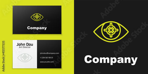 Logotype line Eye scan icon isolated on black background. Scanning eye. Security check symbol. Cyber eye sign. Logo design template element. Vector.