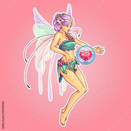 beautiful spring pink fairy with iridescent wings