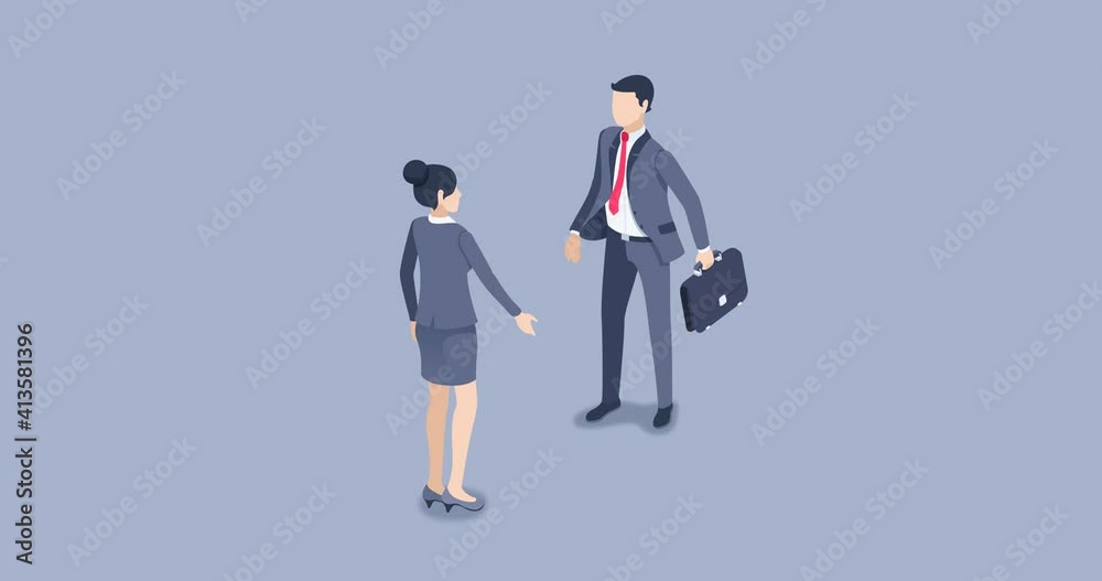 alpha channel, man and woman in business clothes shake hands with each other, business meeting isometric alpha channel, man and woman in business clothes shake hands with each other, business meeting isometric