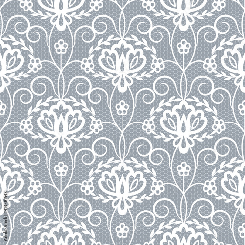 Seamless gray lace background with floral pattern