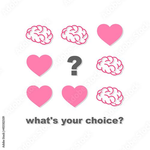 Heart and Brain concept, conflict between emotions and rational thinking, teamwork and balance between soul and intelligence