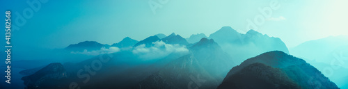 Abstract Mountains Blue Background in Turkey Antalia Panorama photo