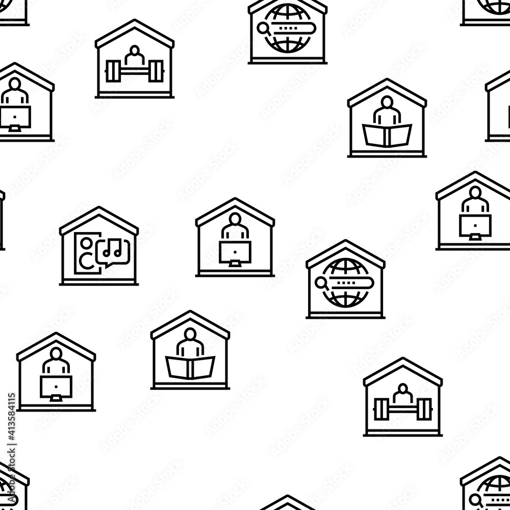 Home Training Course Vector Seamless Pattern Thin Line Illustration