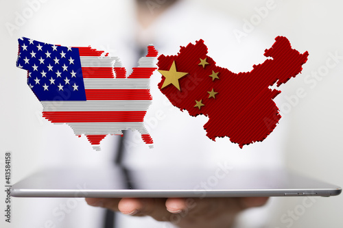 3d usa and china trade  partner maps photo