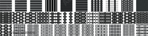33 seamless abstract geometric patterns and designs in black and white color, monochrome. Endless texture can be used for Wallpaper, pattern fills the background of your web page, surface textures.