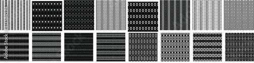 16 seamless abstract geometric patterns and designs in black and white color, monochrome. Endless texture can be used for Wallpaper, pattern fills the background of your web page, surface textures.