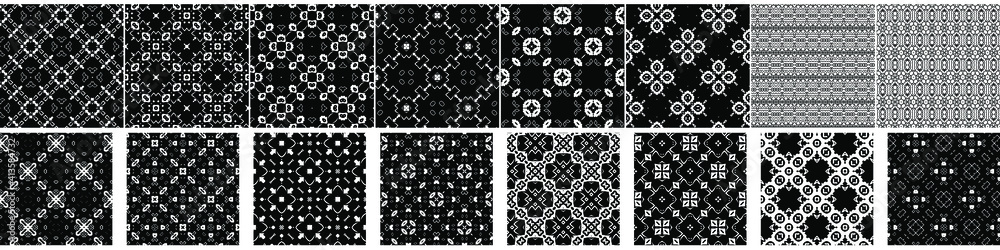16 seamless abstract geometric patterns and designs in black and white color, monochrome. Endless texture can be used for Wallpaper, pattern fills the background of your web page, surface textures. 16 seamless abstract geometric patterns and designs in black and white color, monochrome. Endless texture can be used for Wallpaper, pattern fills the background of your web page, surface textures.