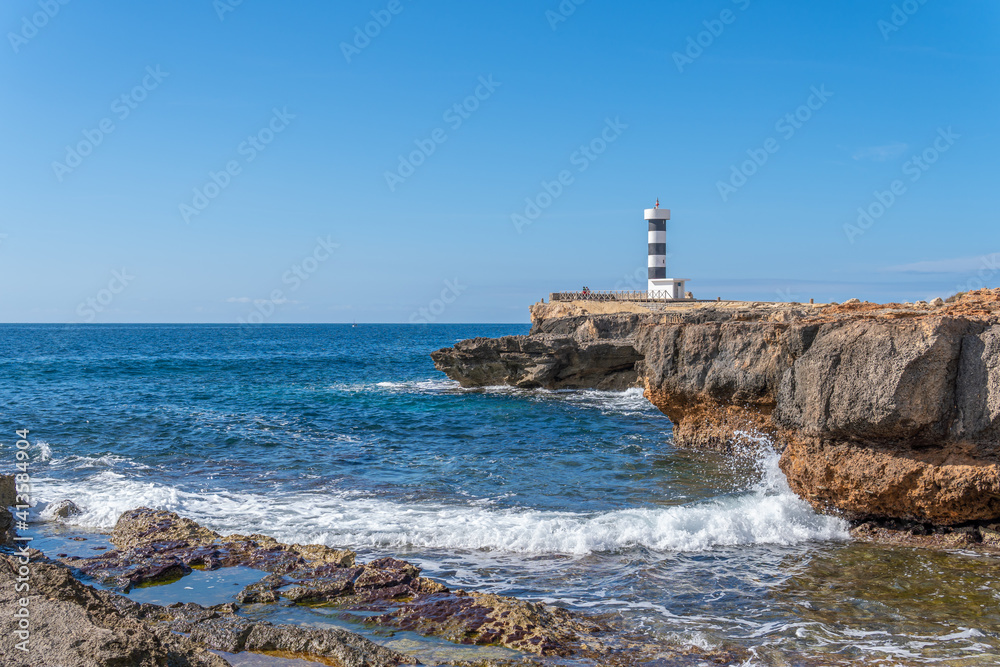 Colonia de Sant Jordi lighthouse on a sunny and winding day
