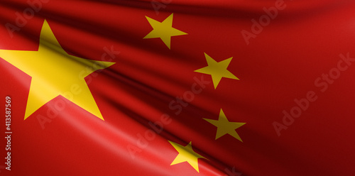 Republic of China Flag in Map 3d Illustration