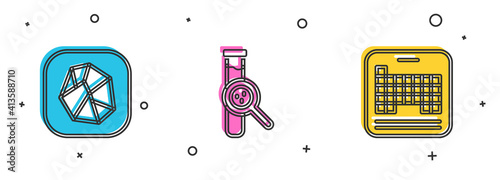 Set Salt stone, Test tube and flask and Periodic table icon. Vector.