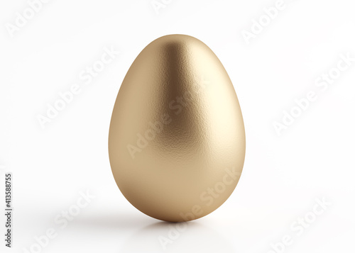 Golden egg close-up on a white background. Easter holiday. 3D rendering and 3D illustration.