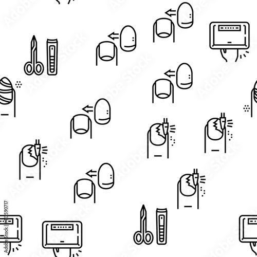 Manicure And Pedicure Vector Seamless Pattern Thin Line Illustration