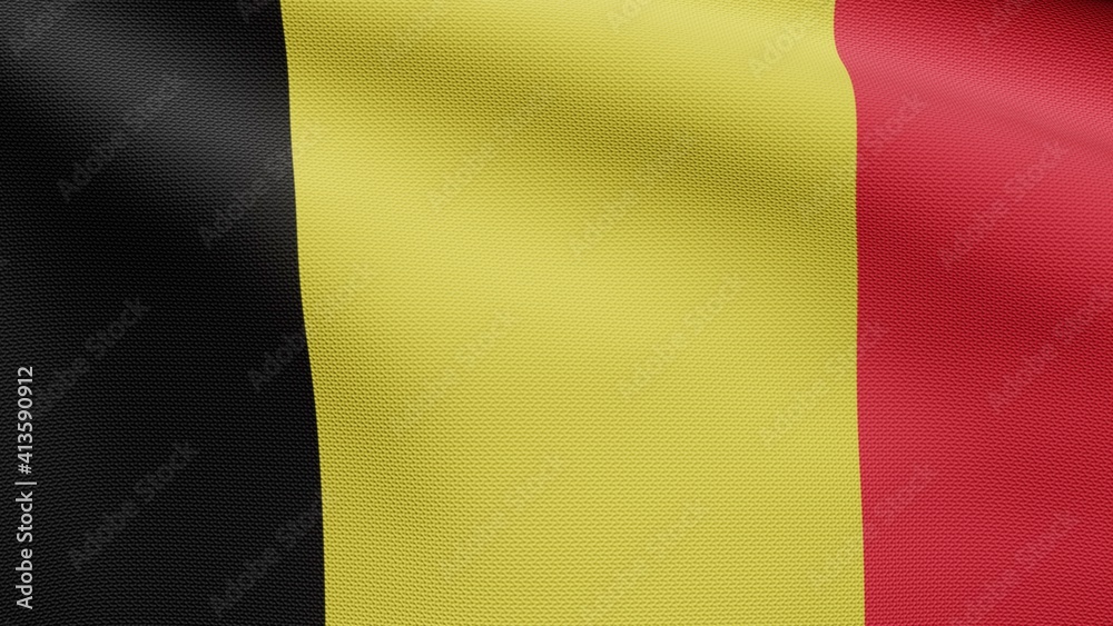 Obraz premium 3D illustration Belgian flag waving in wind. Belgium banner blowing, soft silk.
