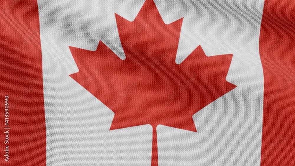 Obraz premium 3D illustration Canadian flag waving in wind. Canada banner blowing, soft silk.