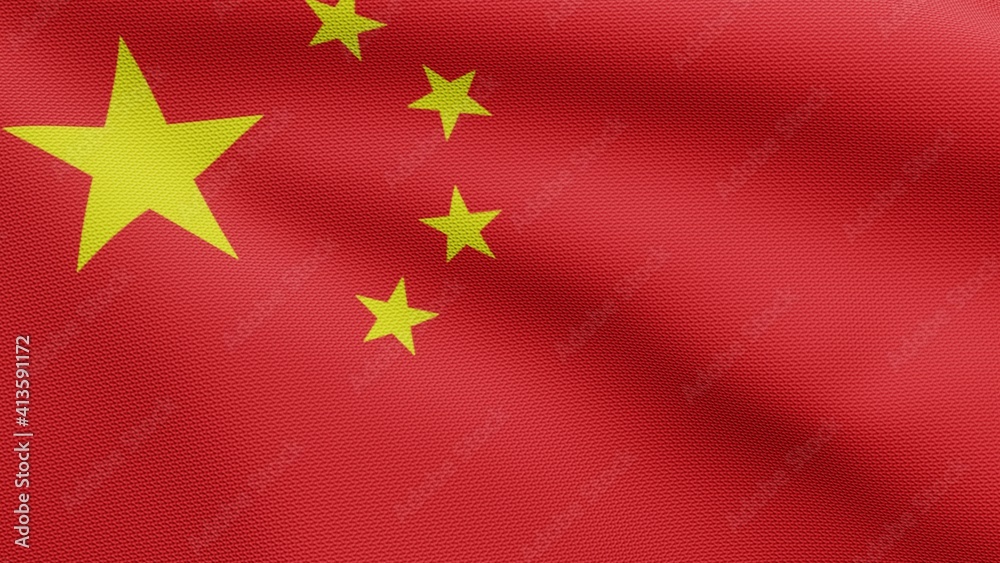 3D illustration Chinese flag waving in the wind. China banner blowing, soft silk 3D illustration Chinese flag waving in the wind. China banner blowing, soft silk
