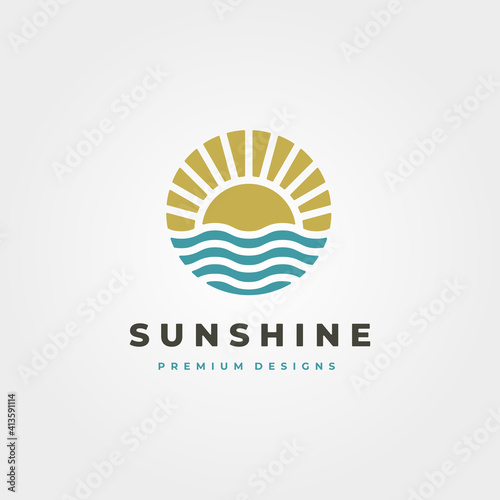 sun and waves icon logo vector symbol illustration design  sun vintage logo for business company design