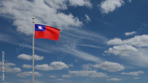 3D illustration Taiwanese flag waving in wind. Taiwan banner blowing, soft silk