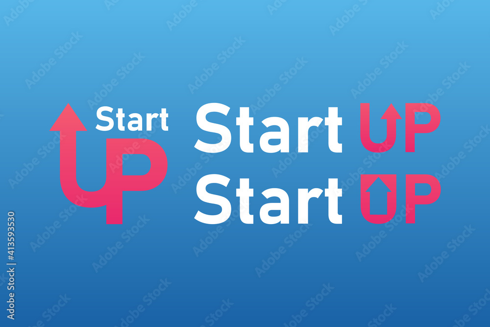 Business startup. Logo concept. Modern lettering. Can be used on webbans, websites or presentations. The word UP which indicates an upward drive. Business launch. Investment, innovation and startup. Business startup. Logo concept. Modern lettering. Can be used on webbans, websites or presentations. The word UP which indicates an upward drive. Business launch. Investment, innovation and startup.