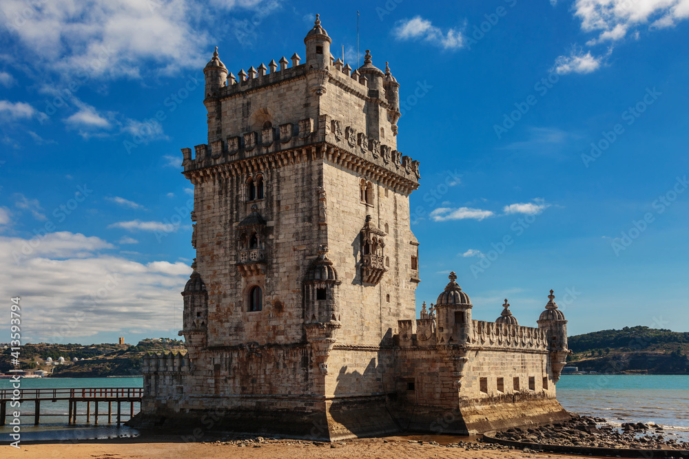 Belem tower at the bank of Tejo River in Lisbon, Portugal