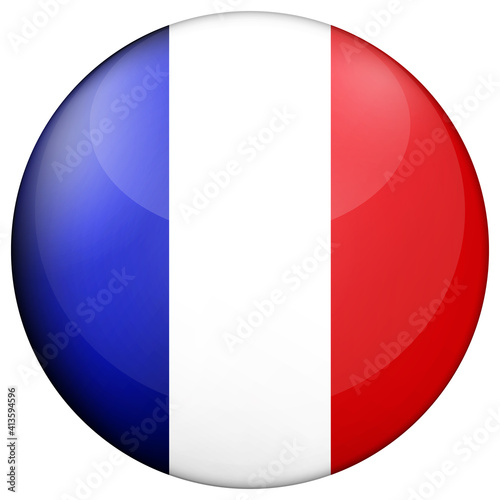 Glass light ball with flag of France. Round sphere, template icon. French national symbol. Glossy realistic ball, 3D abstract vector illustration highlighted on a white background. Big bubble.