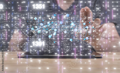 Abstract network of physical devices on the Internet using a network connection with statistics numbers 3d illustration © vegefox.com